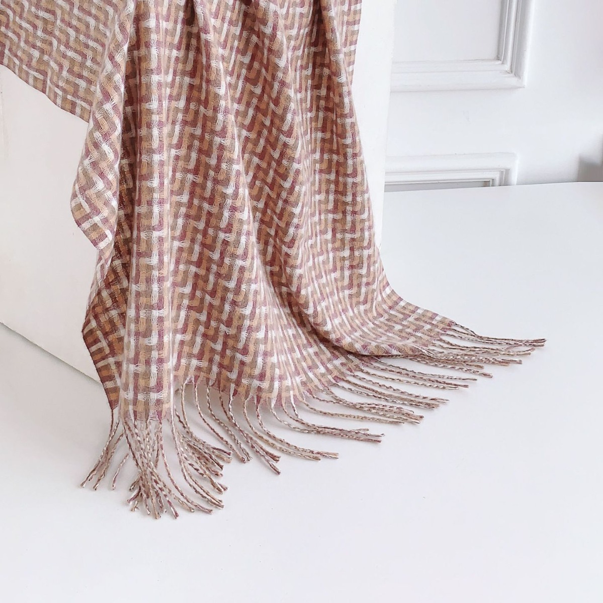 Otoño e Invierno espesado cálido bufanda contraste color Plaid Cachemira borla todo partido bufanda moda Commuter decorativo chal