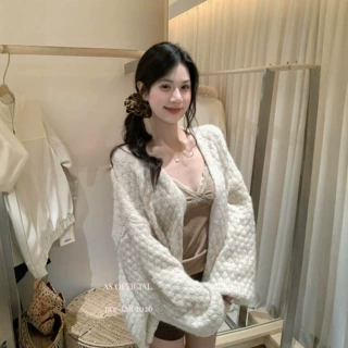 AS OFFICIAL秋冬韩系温柔风百搭宽松显瘦软糯灯笼袖开衫毛衣80873