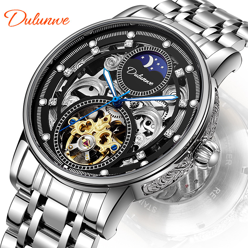 Wristwatch Men's Waterproof Business Brand Student Hollow Fully Automatic Mechanical Watch Black Warrior Watch Tourbillon Genuine