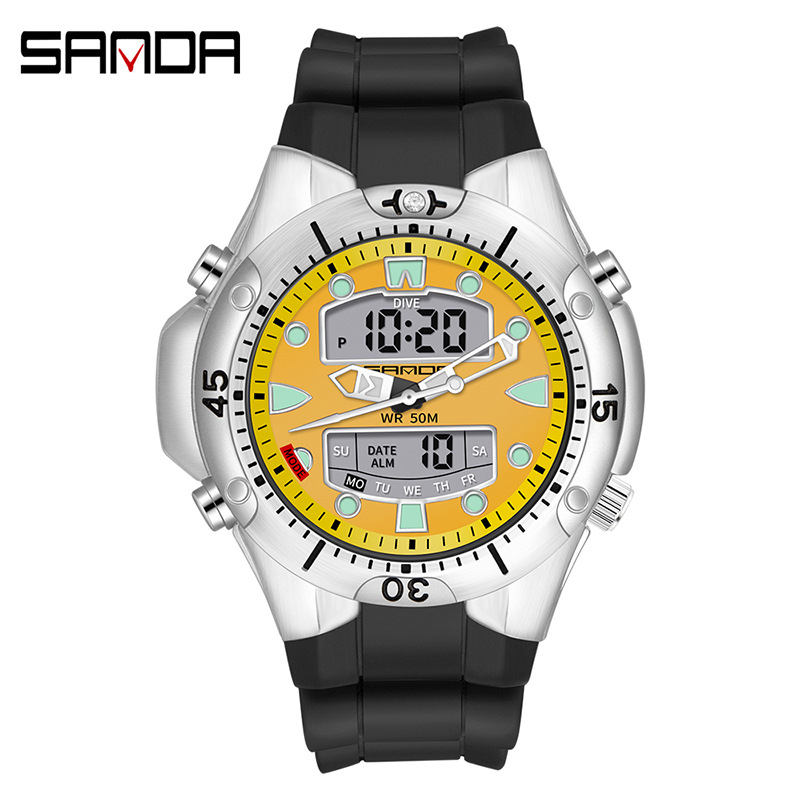 SANDA 3009 reloj de moda deportes luminoso estudiante reloj electrónico reloj de cuarzo impermeable de los hombres