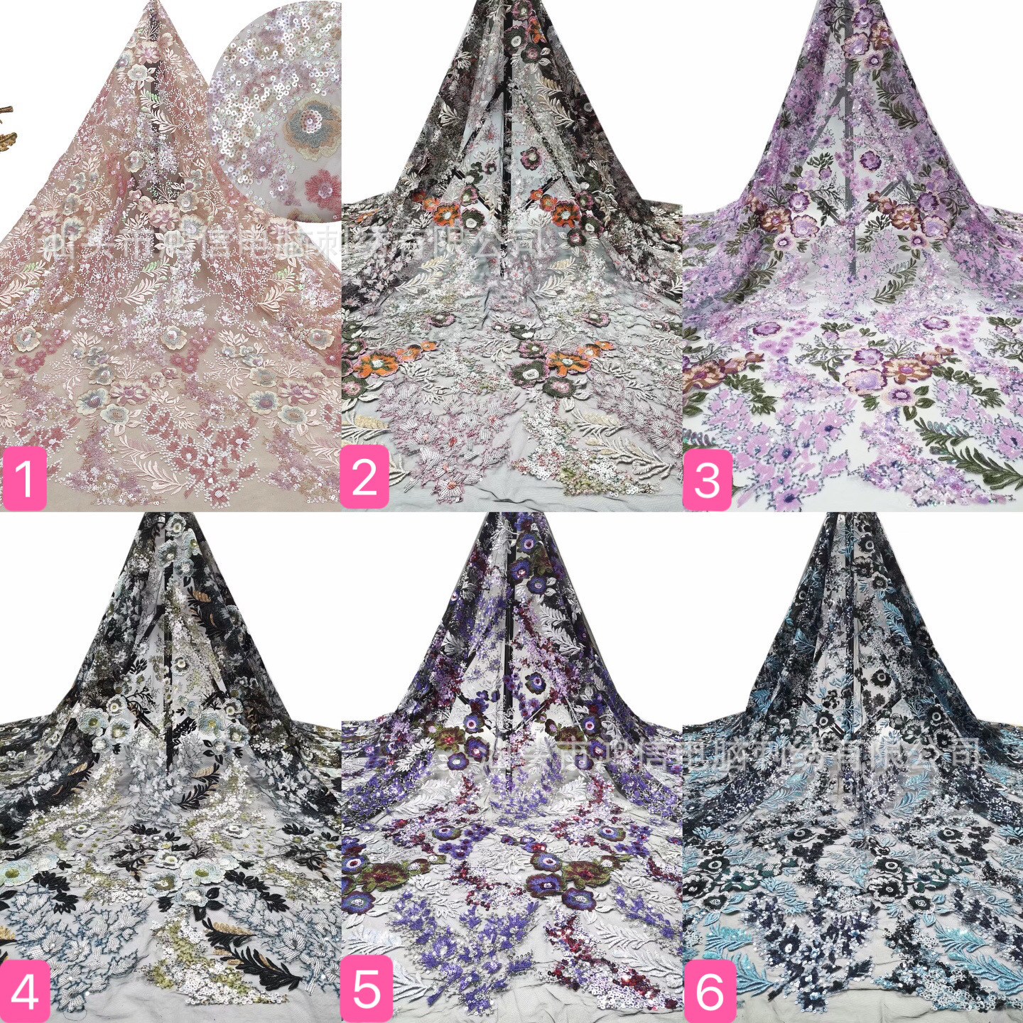 メッシュ糸多色平刺繍糸 + 多畳ビーズ片高品質刺繍生地はチャイナドレスなどのデザインに適している