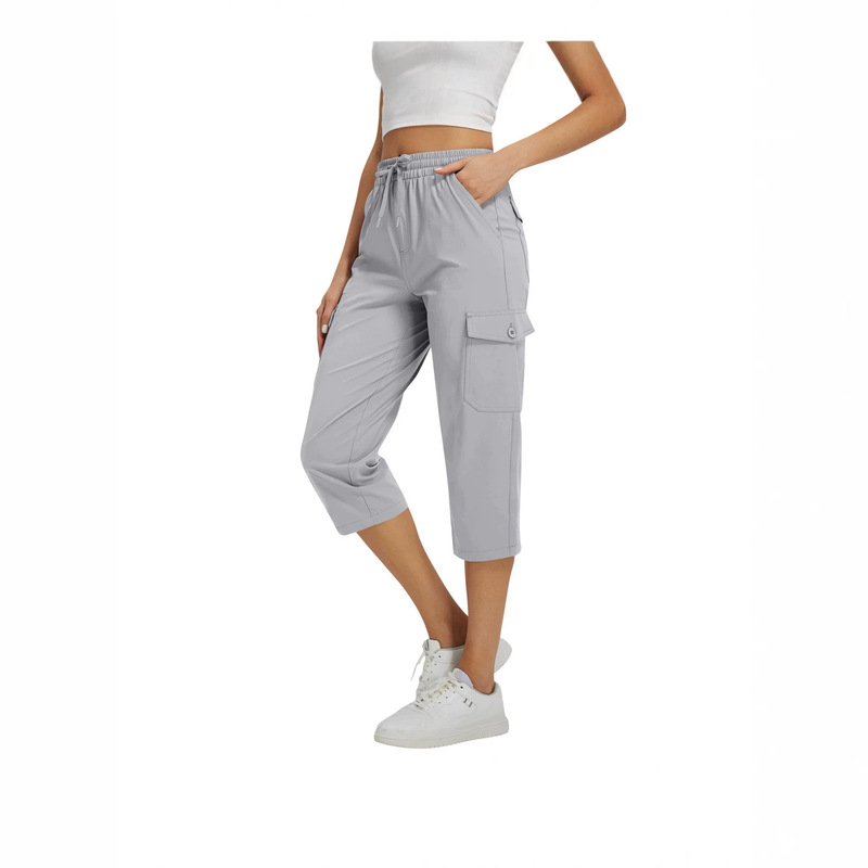 2026 Amazon European and American Cross-Border Summer Women's Solid Color Drawstring Fitness Running Pants with Pockets Casual Cargo Pants