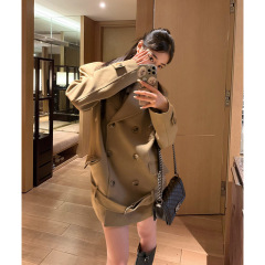 韩系复古宽松西装外套女春季2025新款高级感气质双排扣中长款风衣