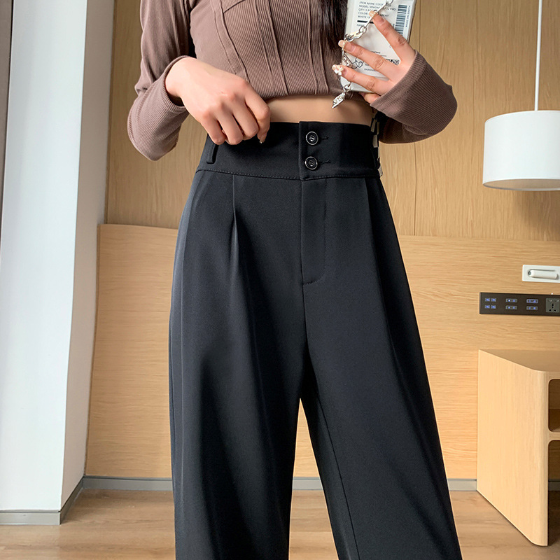 Suit Wide-Leg Pants for Women Summer High-Waisted Thin 2025 Double-Breasted Slimming Look Draped Texture Non-Wrinkle Casual Pants