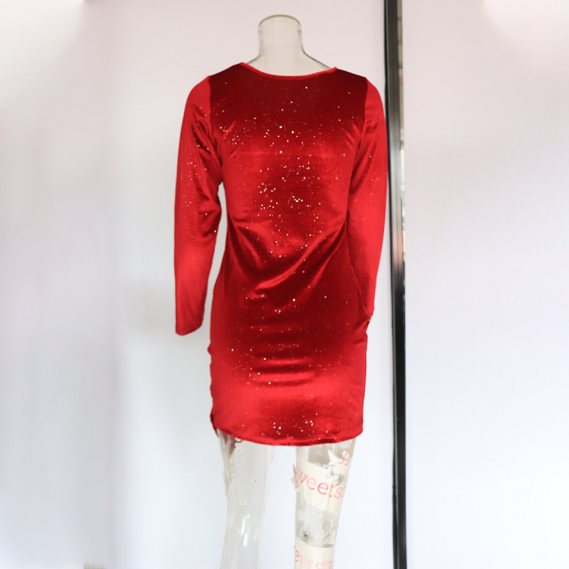 420g Weight Above Knee Dress Length Type Long Sleeve Sleeve Length Velvet Dress Dresses Type Regular Sleeve Sleeve Type Velvet, Polyester Fabric Type High Waist Waist Line Banquet, Cocktail Party Occasion V Neck Neckline Slim Fit Type Solid Color Pattern Winter, Autumn Season Women's Gender Sequins Design Elegant, Sexy Style Wholesale Women's Elegant Sexy Sequins Solid Color Banquet Cocktail Party V Neck Long Sleeve Velvet Dress 37