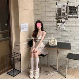 法式波点方领吊带连衣裙女夏a字裙图片色针织面料修身型有吊牌