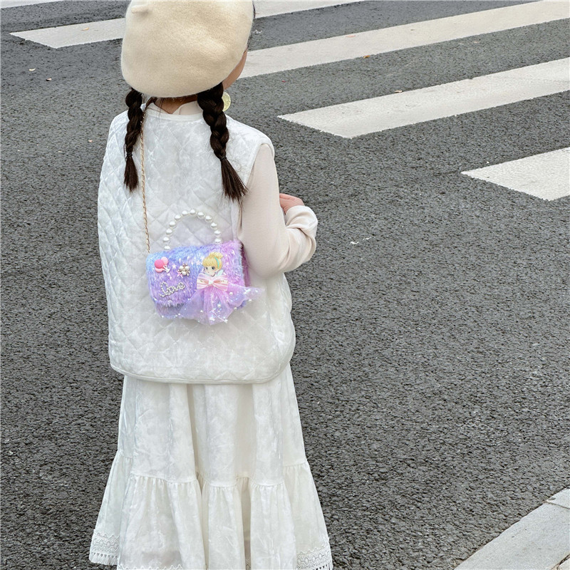 Bolsos de mano de la princesa de perlas dulces arco mini bebé mochila pequeña fragancia mochila de hombro para niños