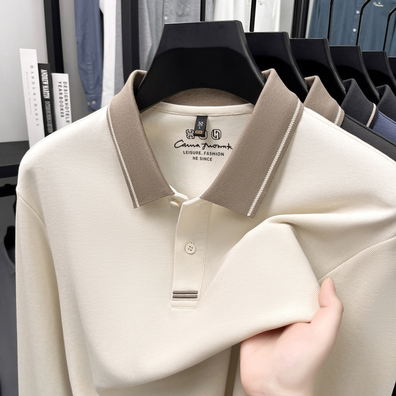 Directly from the Manufacturer: 260g High-Quality 100% Mercerized Cotton Long-Sleeve Polo Shirt for Men, Turn-Down Collar Top, Spring Collection Debut Directly from the Manufacturer: 260g High-Quality 100% Mercerized Cotton Long-Sleeve Polo Shirt for Men, Turn-Down Collar Top, Spring Collection Debut