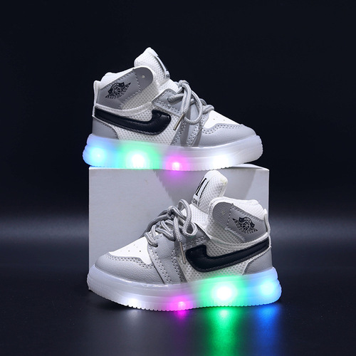 Spring and Autumn children's sneakers high-top girls' mesh casual shoes boys' toddler sneakers 1-6 years old baby light-up shoes