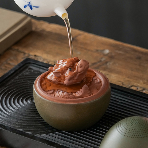 Dragon Egg Tea Strainer Set: Tea Infuser, Tea Separator, Year of the Dragon Mascot Tea Pet, Purple Clay Tea Strainer for Tea Tables