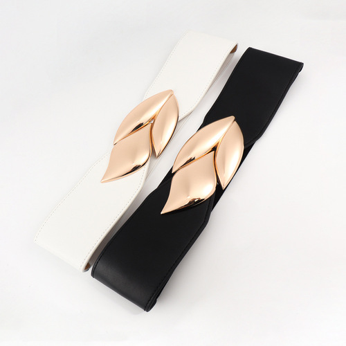 Belt for women with wide exaggerated large leaves elastic band punk style high elastic coat belt high-end European and American cross-border