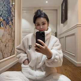 特厚情侣套装加绒加厚睡衣保暖立领拉链家居服套装珊瑚绒舒适柔软