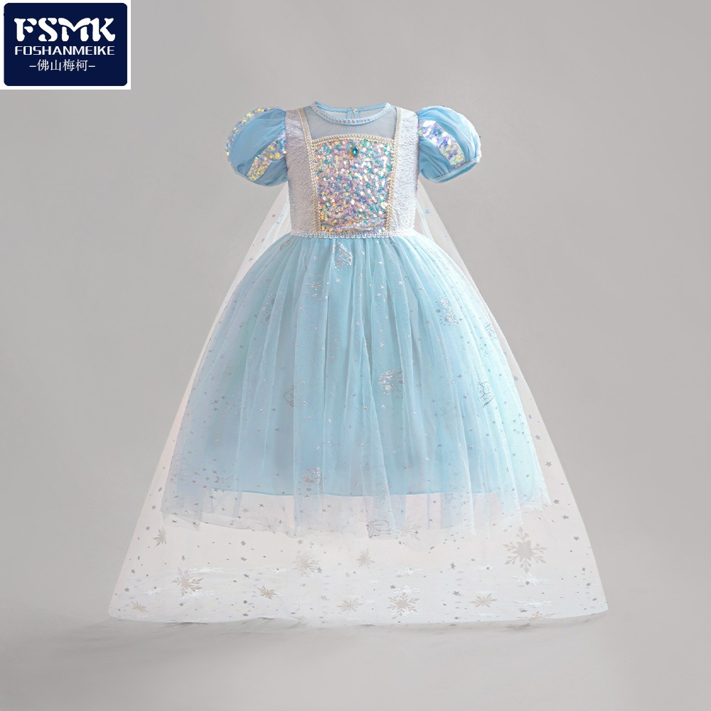 Europa y los Estados Unidos nuevos vestidos de princesa Elsa vestidos de niñas vestidos de nieve y nieve de primavera vestidos de burbuja vestidos de espectáculo