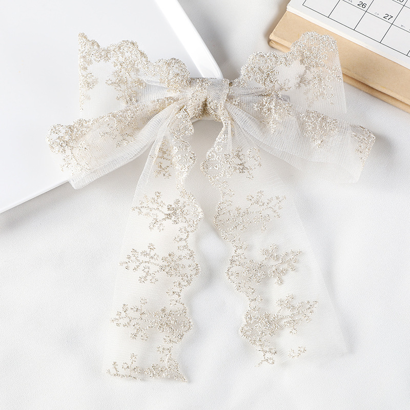 Korean Style Lace Bow Hairpin Embroidered Sweet Elegant Fairy Ribbon Spring Clip Internet Celebrity Girl's Headwear Top Clip_voghion.com