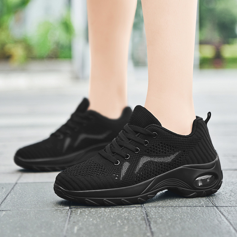 Pure Black Sneakers Women's Summer Thin Thick-soled Soft-soled Lightweight Full Black Long-standing Work Shoes Large Size