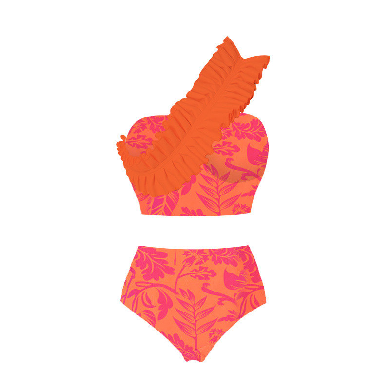 Ruffles Design Sexy Style Women's Sexy Leaf Bird Ruffles One Piece Swimwear