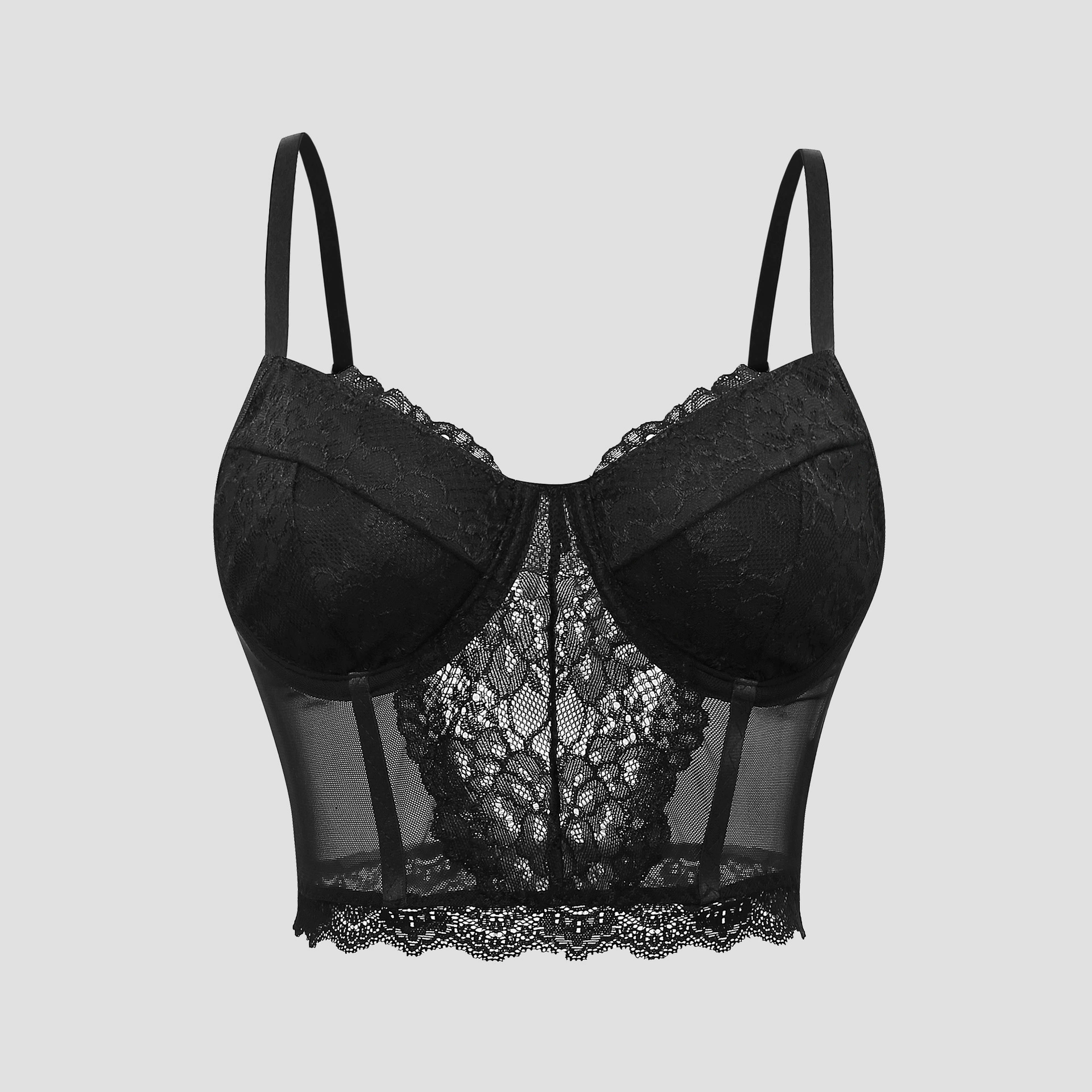 Трансграничная европейская и американская горячая девушка новый корсет кружева сетка прозрачная сексуальная сплошной цвет простой маленький жилет 10896