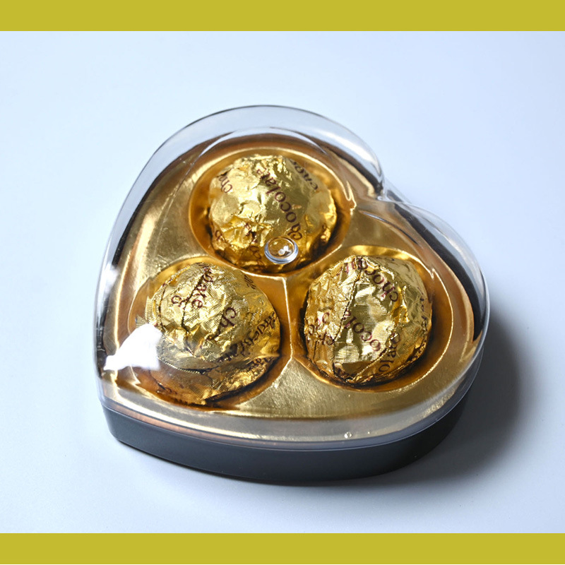 3 cápsulas, 5 cápsulas, 8 cápsulas, 12 cápsulas, caja de plástico en forma de corazón, bola de oro, chocolate, dulces, caja de boda.