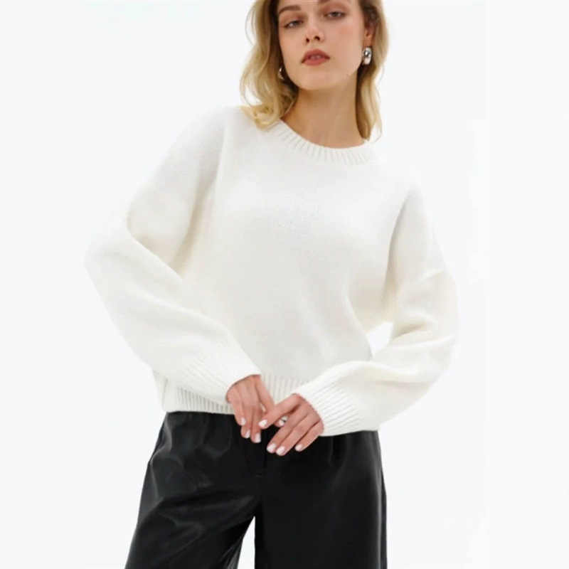 Cross-border European and American loose-fitting round-neck knitted sweater for women