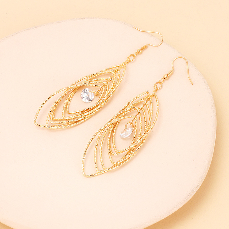 Alloy Material Women'S Gender Geometric Hollow Multi-layer Leaf Zircon Earrings Fashion Personality Design Alloy Earrings