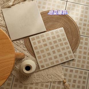 Cream-Colored Floral Tiles in a Vintage Style, Solid Color Tiles for Milk Tea and Coffee Shops, Bathroom Floor Tiles, Balcony and Restroom Non-Slip Tiles