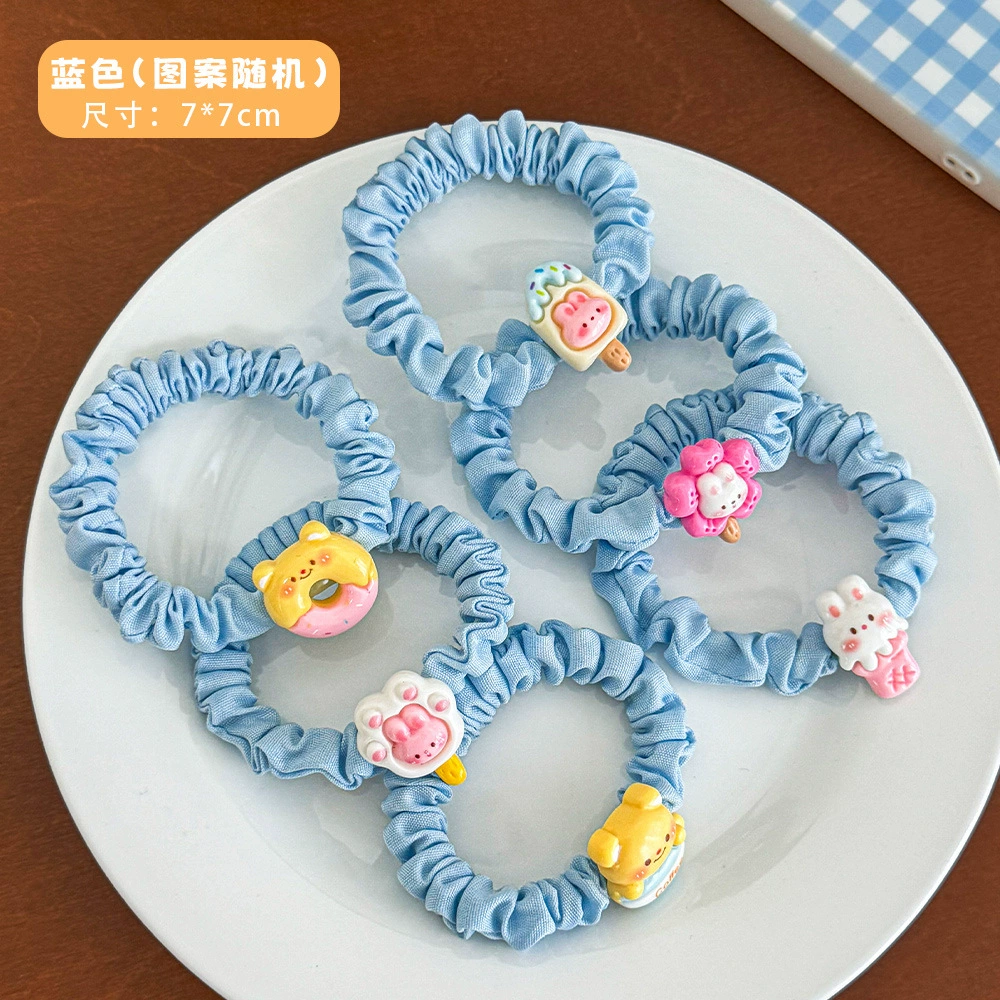Hair Scrunchie (Cute) with Bear Charm, Soft Fabric Elastic, 7 cm Diameter