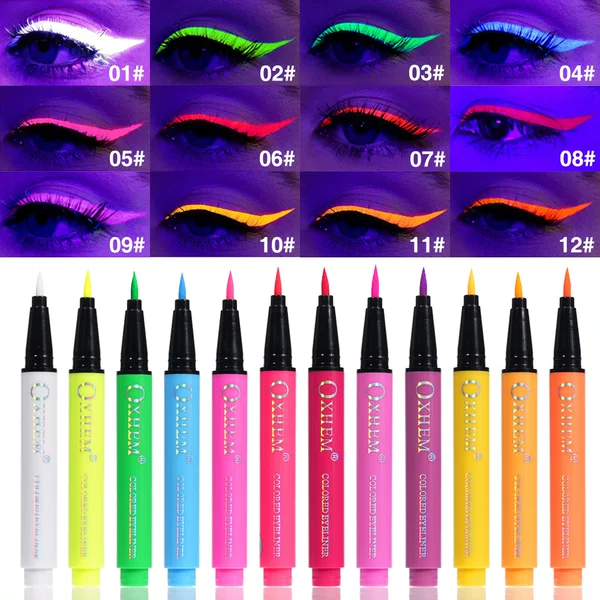 Colorful UV 12-color fluorescent eyeliner pen, non-smudging, long-lasting, smooth and vibrant color, cosplay makeup eyeliner, cross-border cosmetics