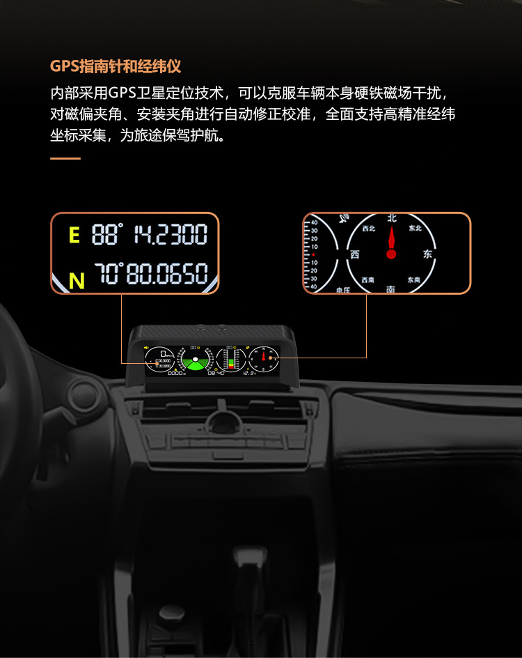 Automotive general Beidou HUD head-up display GPS slope meter altitude speed meter pointer off-road modification instrument