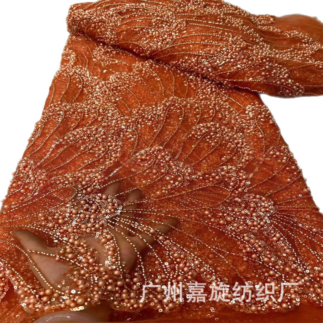 Industria pesada lentejuelas bordado tela vestido de novia cheongsam encaje cuentas de encaje de alta calidad JX3795