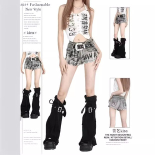 American Style Spice Girl Retro Low Waist Denim Shorts Women's Summer New Slimming Design Sense Printed High Street Casual Pants