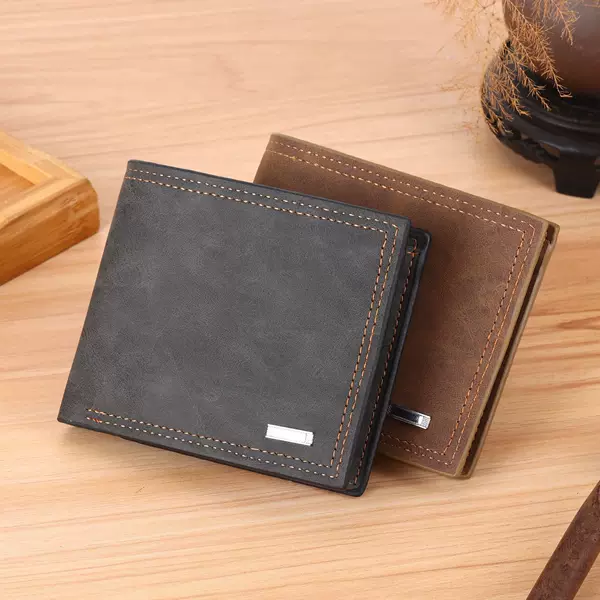 Men's Wallet Short Wallet Leather Wallet with Multiple Card Slots Can Hold Driver's License Retro One Piece Wholesale Dollar Bill Holder