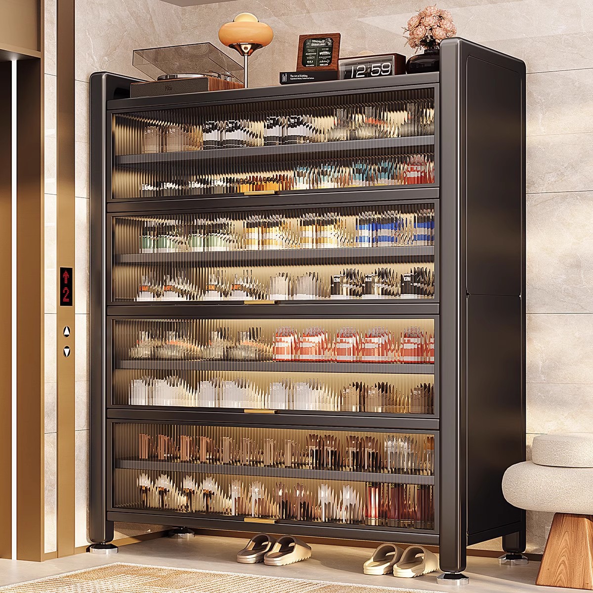 Steel Shoe Cabinet Door Integrated Cabinet Household Dust-Proof Entrance Cabinet Floor-Standing Multi-Layer Shoe Rack Large Capacity Storage Cabinet