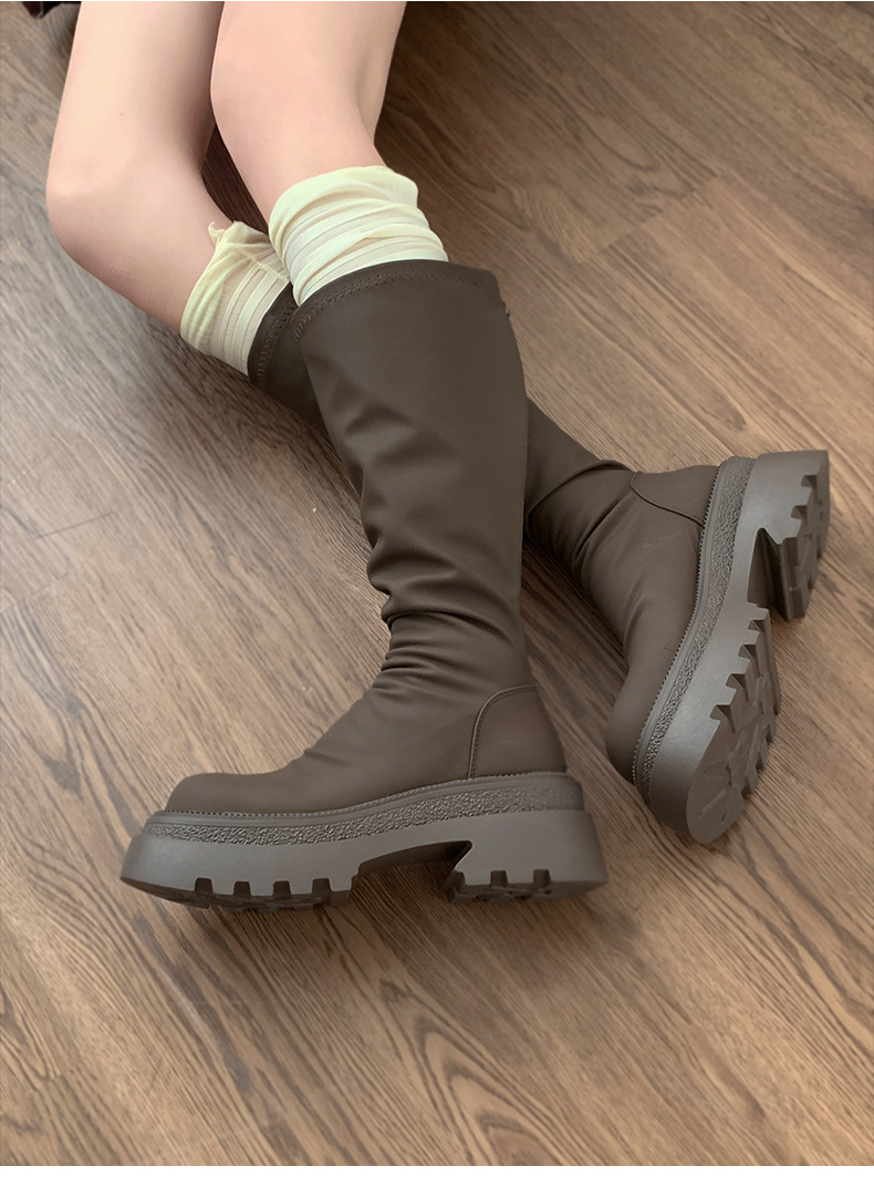 Black Knee-high Platform Boots For Women Thick Soled Knight Style_voghion.com