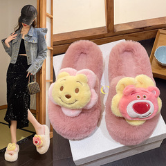2023外貿毛毛拖鞋女秋冬季新款外穿平底可愛保暖厚底露趾拖鞋批發