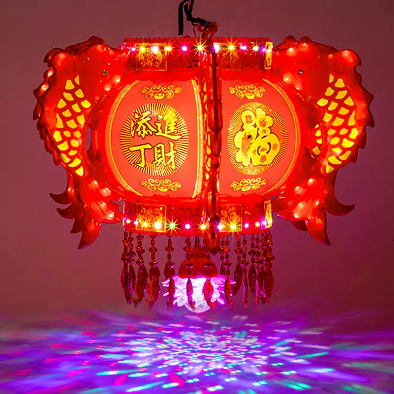 旋转灯笼配件新年七彩旋转走马灯2023新款春节过年阳台红灯笼