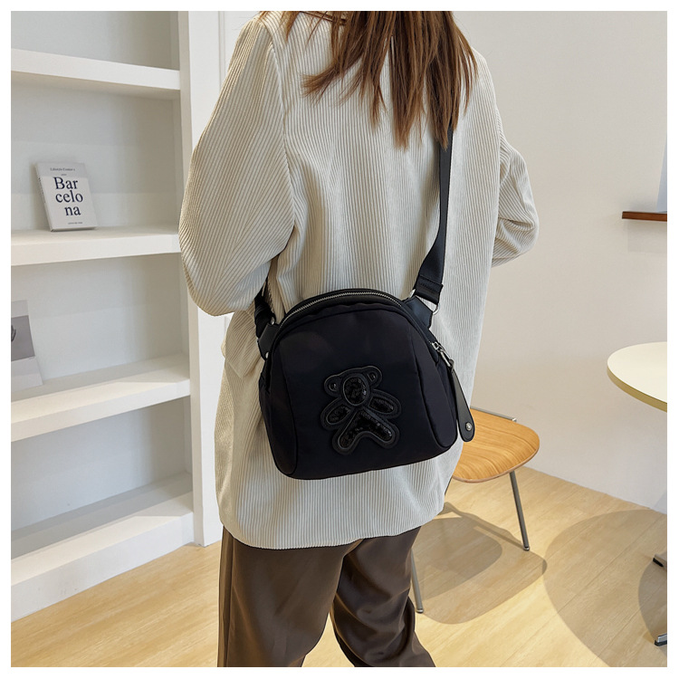 commuter leisure bear sequined Oxford cloth bag crossbody bag chest bag shell bag_voghion.com