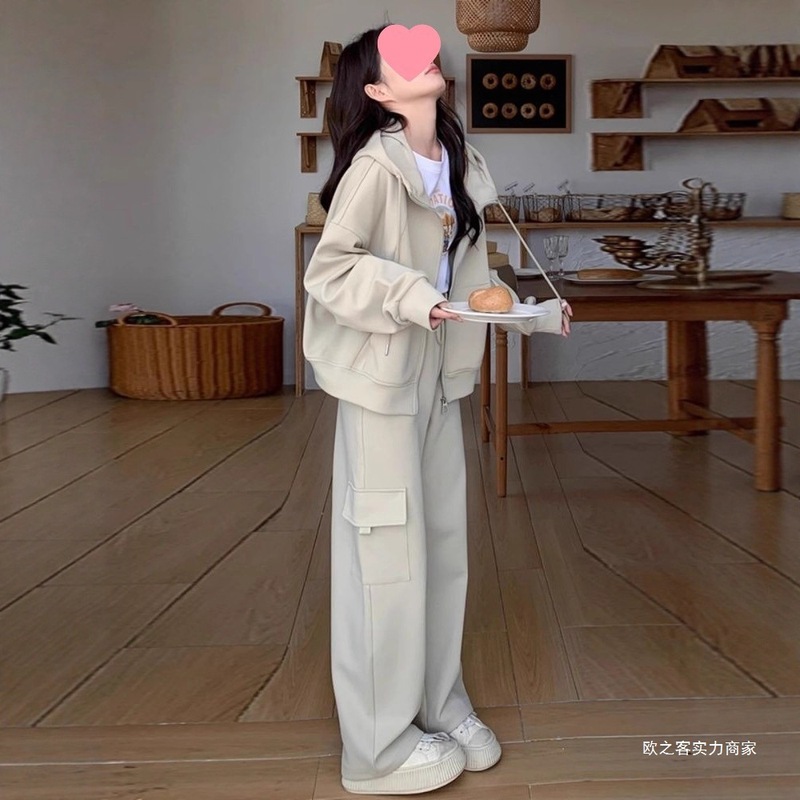 高级感休闲运动套装女春秋小个子工装风卫衣卫裤两件套早秋一整套|undefined