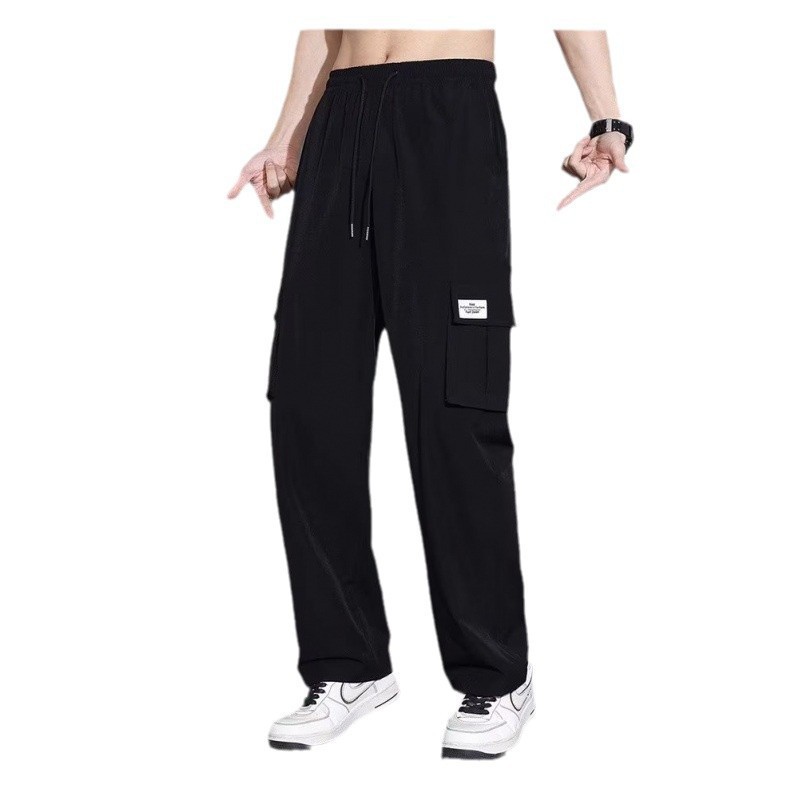 Personalizado hombre delgado estilo americano de moda relajado recto colgando piernas anchas pantalones casuales de hielo pantalones de trabajo para chicos