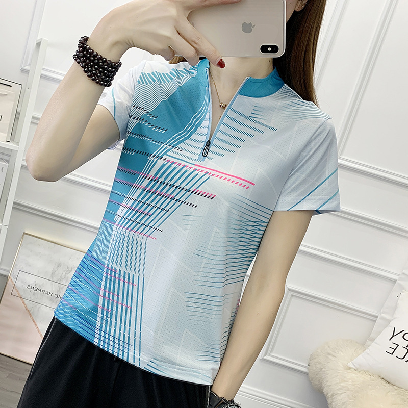 Camouflage quick-drying clothes women's stand collar short-sleeved T-shirt tennis clothes outdoor cycling running sweatshirt hiking climbing women's clothing