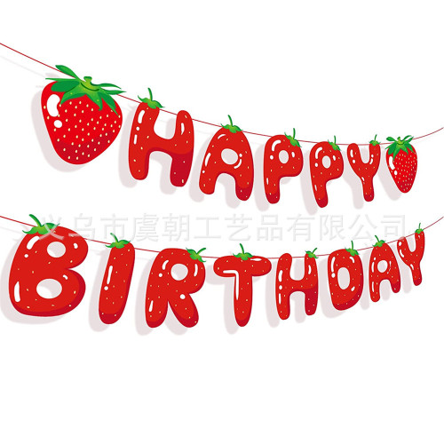 New INS Fruit Theme Strawberry Birthday Flag Festival Banner Party Decoration Supplies Scene Layout Latte Art