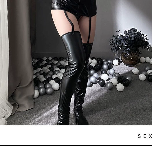 Сексуальные эластичные чулки черные кожаные носки лакированные носки сценические носки