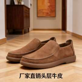 手工男鞋2025春季新款头层牛皮透气软底百搭系带宽头休闲皮鞋