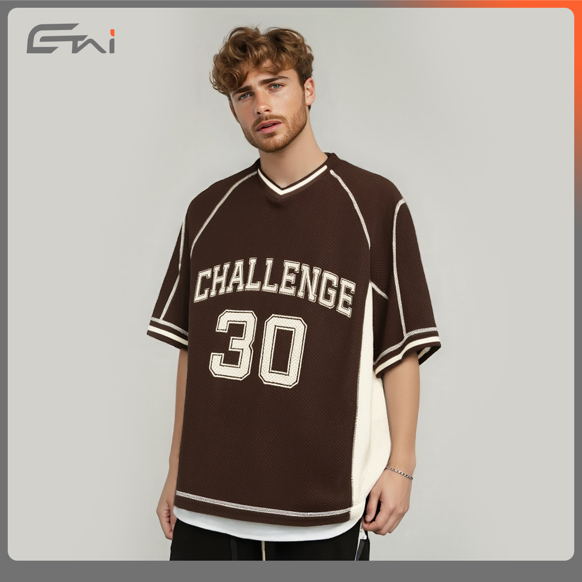 ETAI para hombre | Marca de moda versión cuadrada de malla de color de contraste de manga corta para hombre casual de verano boxy camiseta con cuello en V de alta calidad