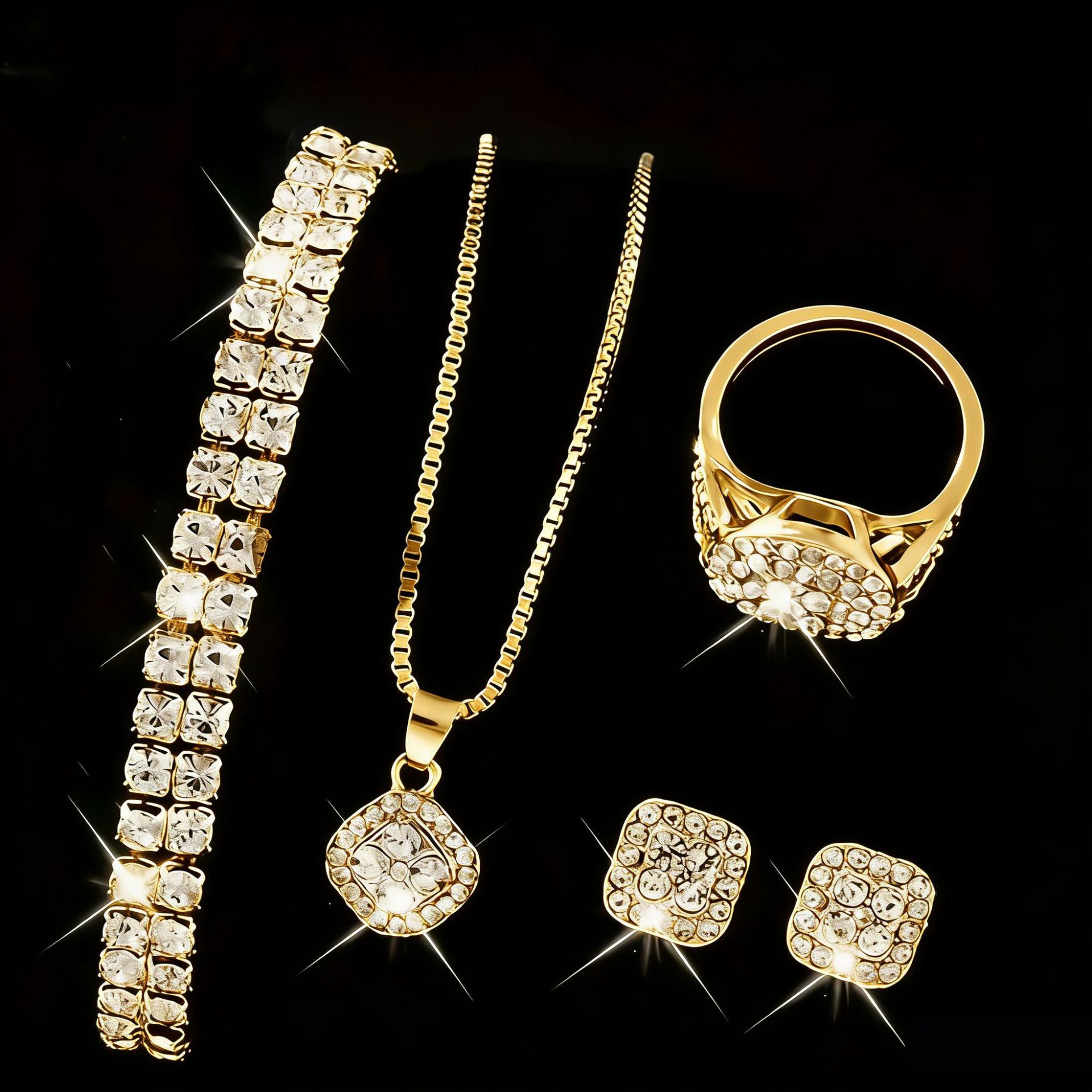 Foreign Trade Treasure Trove Diamond-Encrusted Watch Set, Popular Square Bracelet Accessories, Fashionable Quartz European and American Women's Watch Set