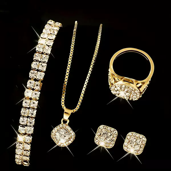 Foreign Trade Treasure Trove Diamond-Encrusted Watch Set, Popular Square Bracelet Accessories, Fashionable Quartz European and American Women's Watch Set