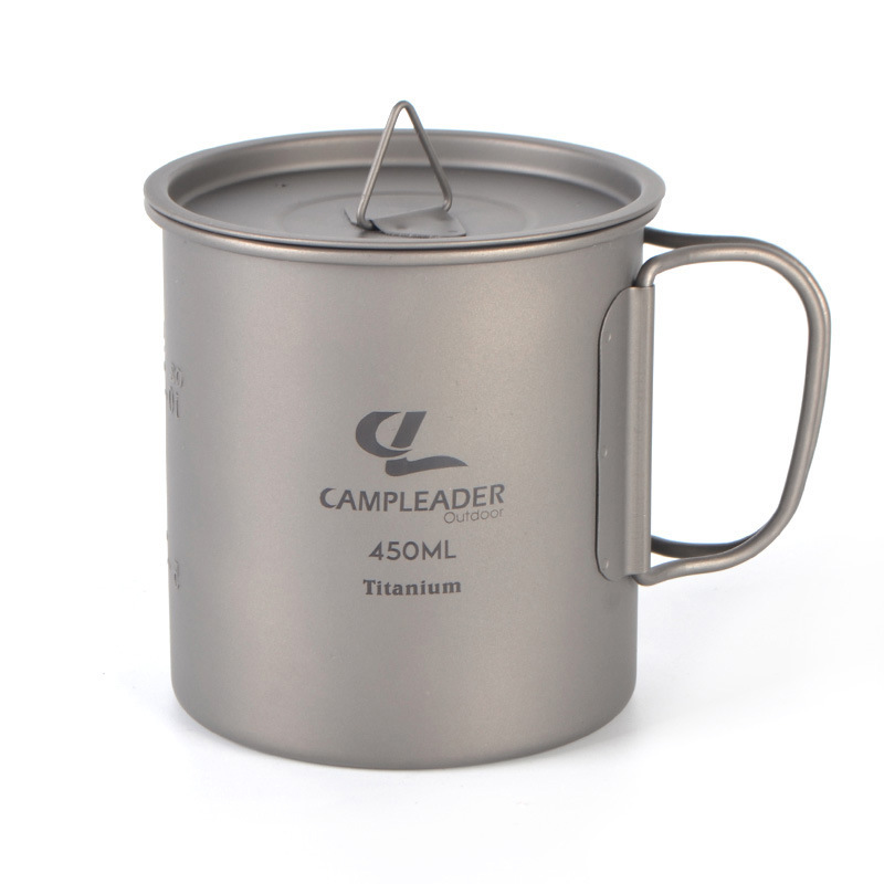 屋外纯粋なチタンカップティーカップコーヒーカップビールマグ登山トレッキングカップ折りたたみハンドルキャンプチタンカップ|undefined