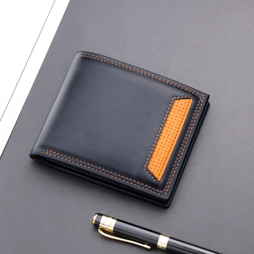 Wallet men's short European and American wallet men's multi-card slot card holder fashion solid color wallet horizontal style can hold driver's license