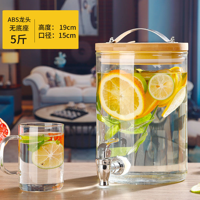 hervidor de agua fría con grifo hervidor de agua fría vidrio resistente a altas temperaturas bebida de gran capacidad barril de jugo de fruta barril de licor de limonada barril de fermentación