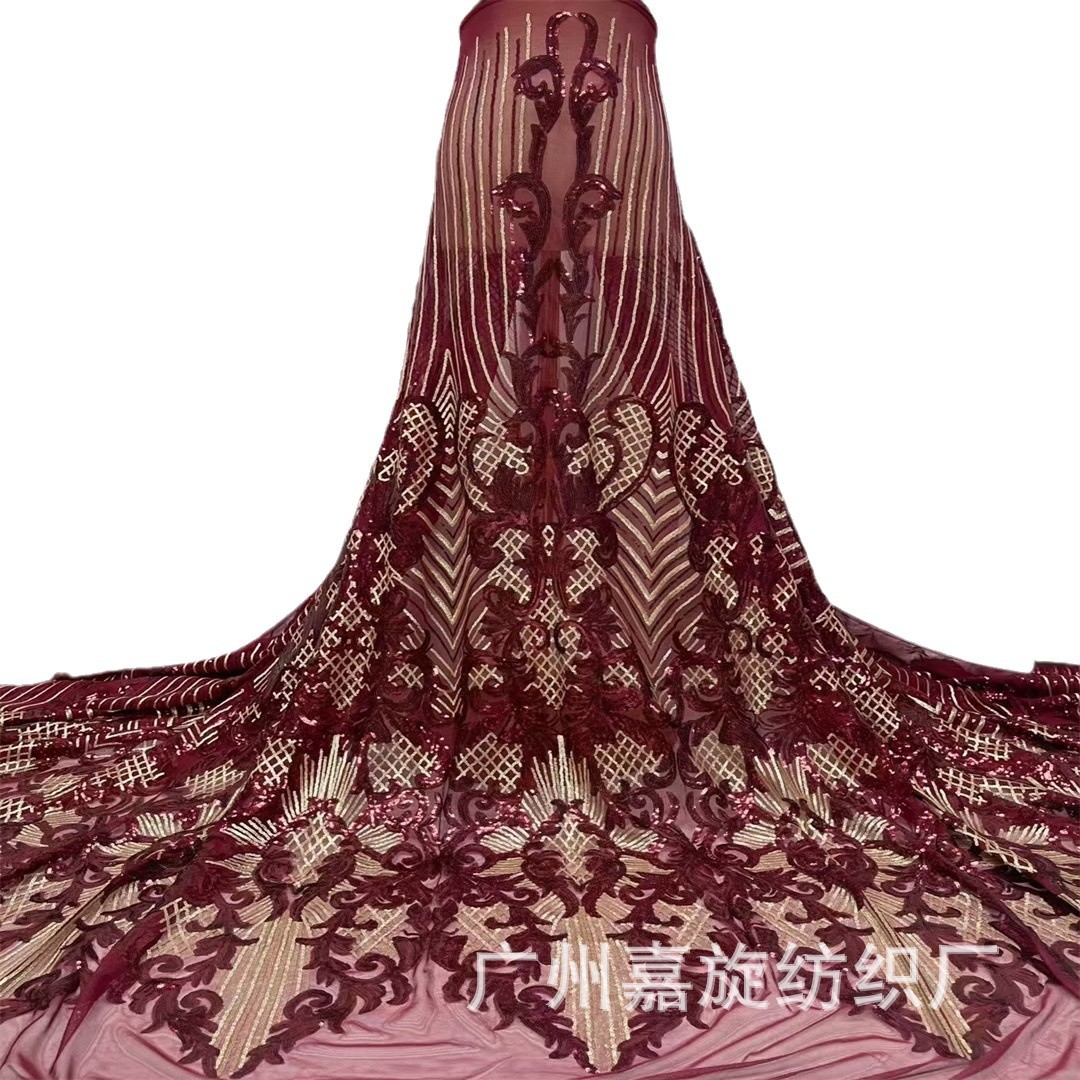 Lentejuelas tela de encaje africano europeo y americano vestido de novia moda bordado tela de encaje de lentejuelas JX1296