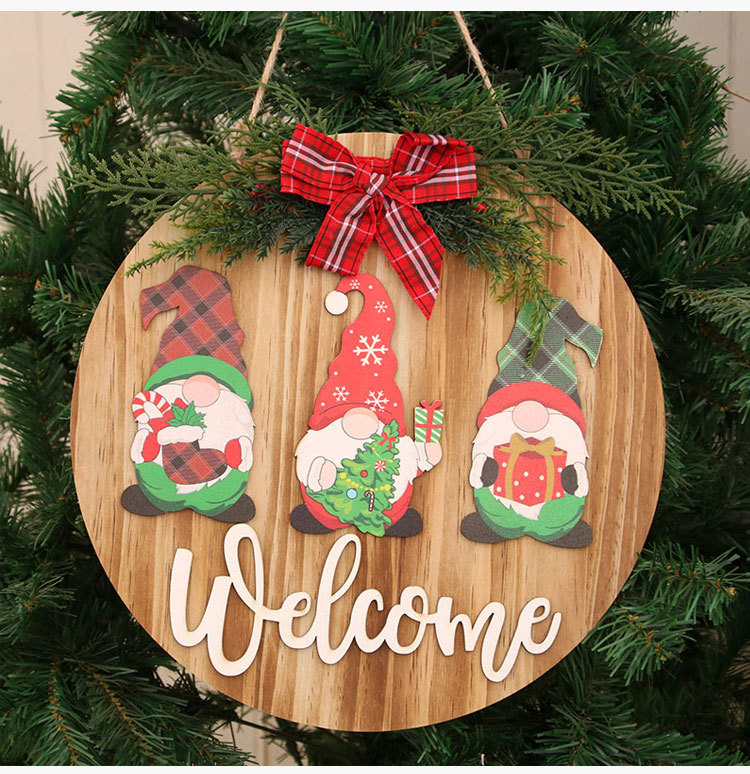 New Christmas Wooden Three-dimensional Door Hanging Wooden Garland Pendant Bow Welcome Pendant Faceless Dwarf display picture 4